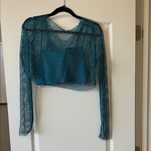 Sincerely Jules Teal Mesh Crop Top